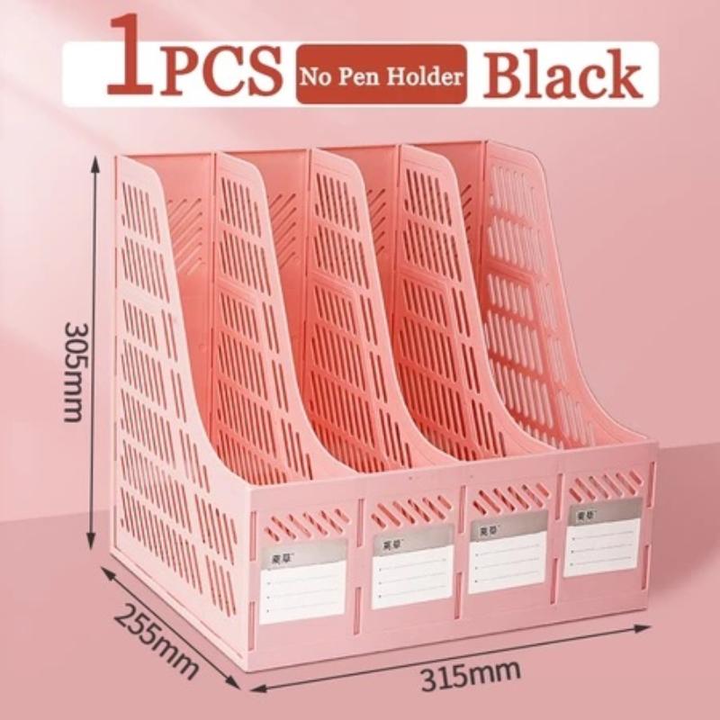 4 Column Data Organizer Rack Scratch Resistant PP Material Multi-functional Holder for Office Desk Book Pen File Storage