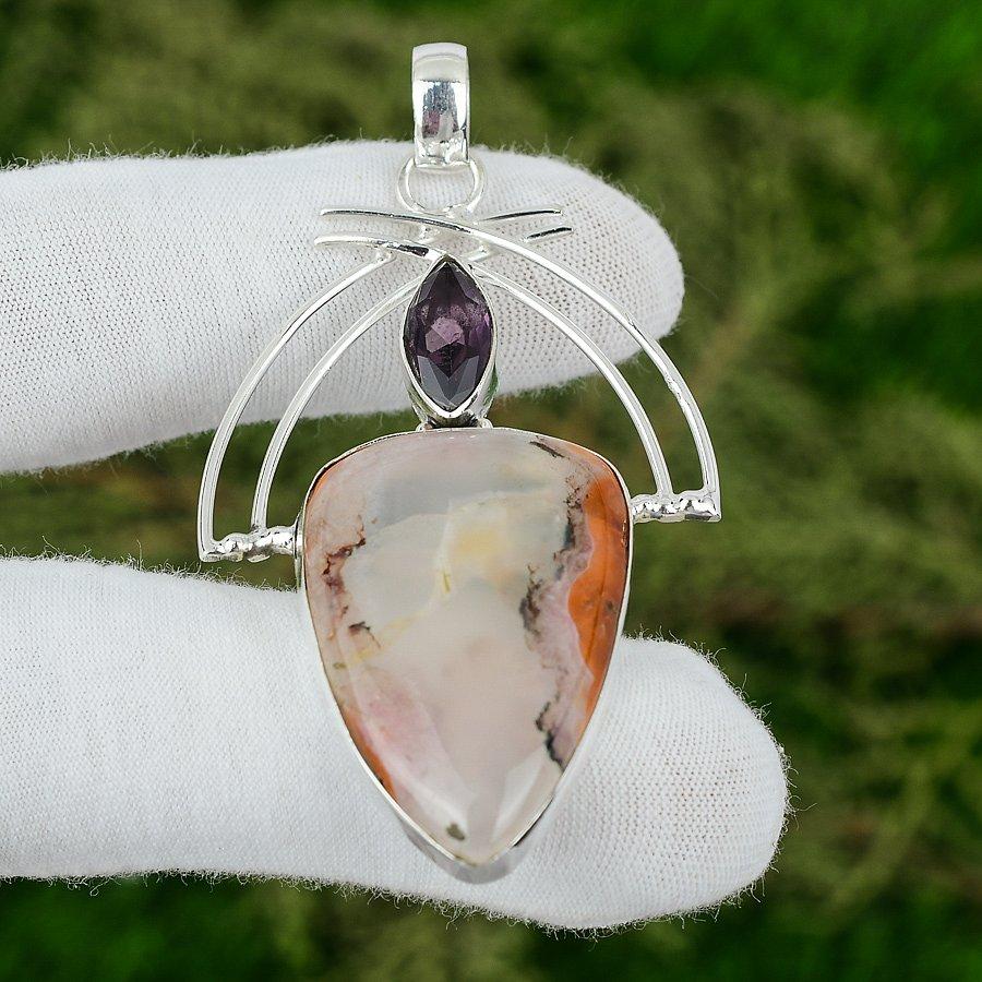 

Sisters Day Deal Sterling Silver Crazy Lace Agate Gemstone Amethyst Boho Pendant