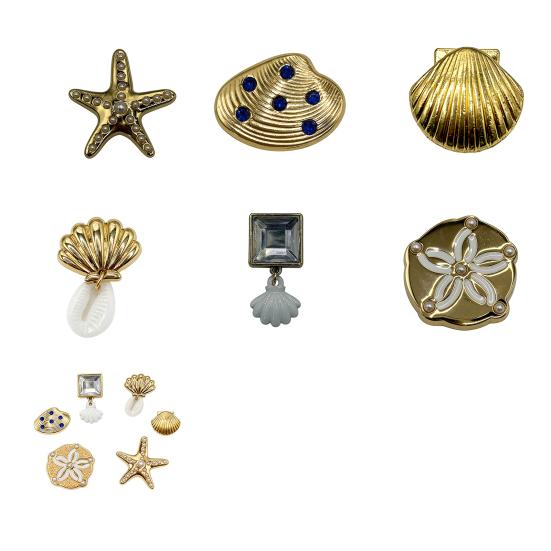 Gold-Toned Shell Shoe Charm, Ocean Themed Summer Shoe Decoration, Seashell Starfish Shoe Charm for Clogs Women Girls Beach Vacation Accessories