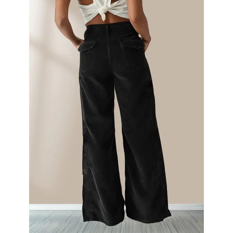 Women Autumn Winter High Waist Corduroy Straight Pants, Draped Slim‑Fit Casual Long Trousers Multi‑Color Wide Leg Bottoms For Daily Street Outfit