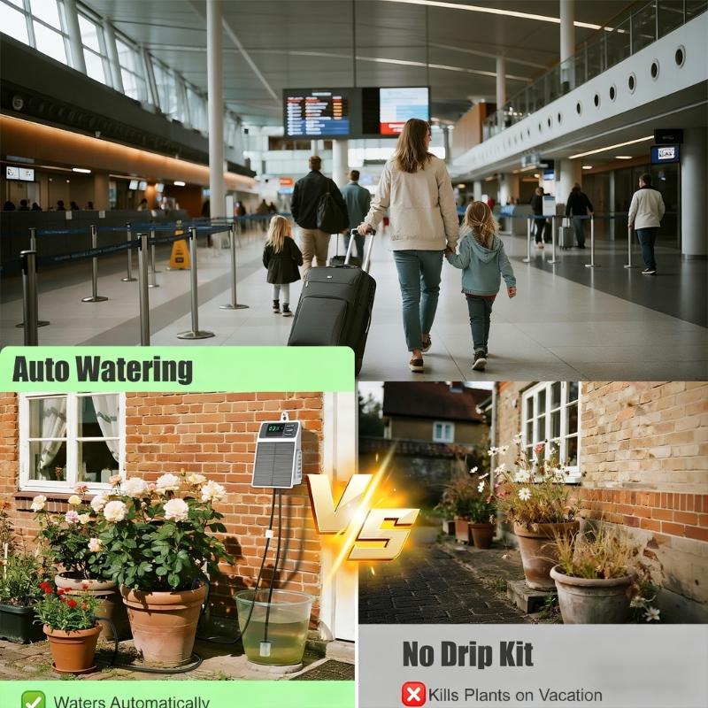 Solar Powered Automatic Drip Irrigation Kit Featuring Water Level Monitoring for Efficient Garden Watering Solution