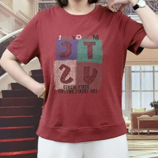 

2026 New Soft Printed T-shirt for Middle-aged Moms - Age-Defying Spring/Summer Casual Daily Wear 5XL (suggested weight 145-165 jin)