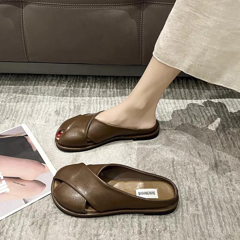 Low Heel Woman Slippers Round Toe Sandals New Collection Chic and Elegant Shoes for Women Comfortable Elegan Easy Wears Slides