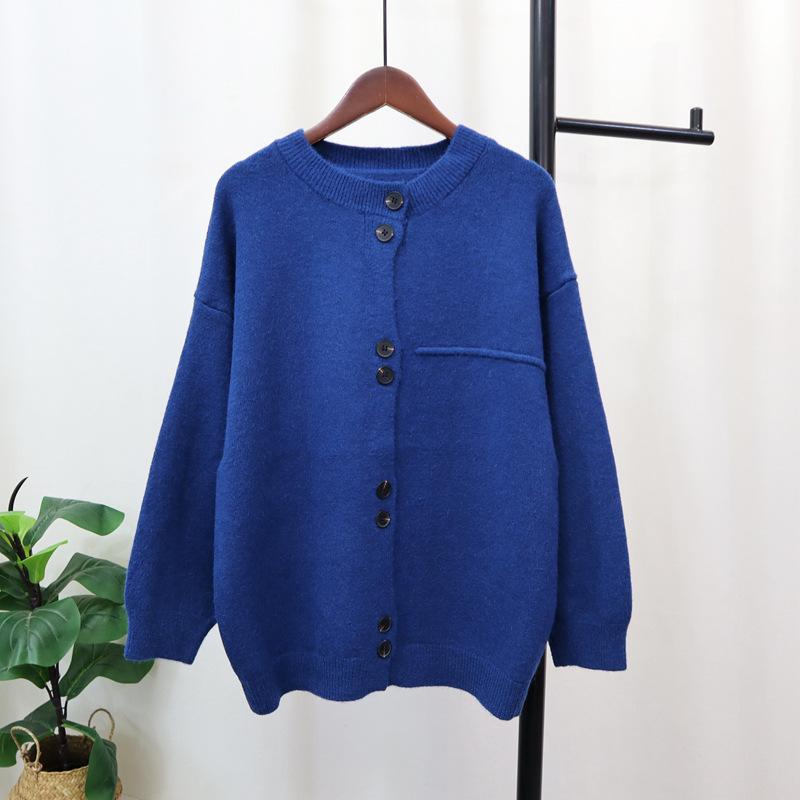 Gray Loose Lazy Wind Knitted Cardigan Women's Autumn and Winter Soft Waxy Sweater Jacket Design Top