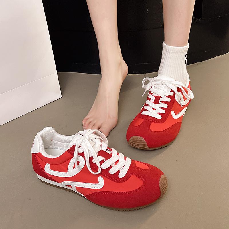 Leather Women's Casual Trainers Chunky Heel Platform Luxury Sneakers Flat Heel Runway Sport Shoes Female Lace Up Daily