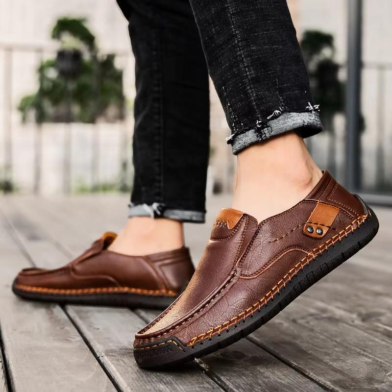 Fashion Men Casual Shoes Handmade Leather Loafers Comfortable Men's Shoes Quality Split Leather Flat Driving Shoes Size 48