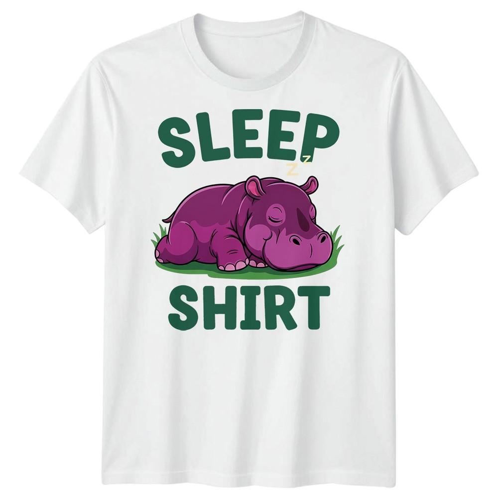 Sleep Shirt Hippo Unisexs T Shirt Cartoon Animal