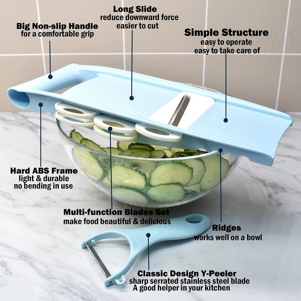 5 In 1 Multi Vegetable Slicer Feliator Blue Kitchen Cutter Multi Blade Julienne Slicer Vegetable Peeler