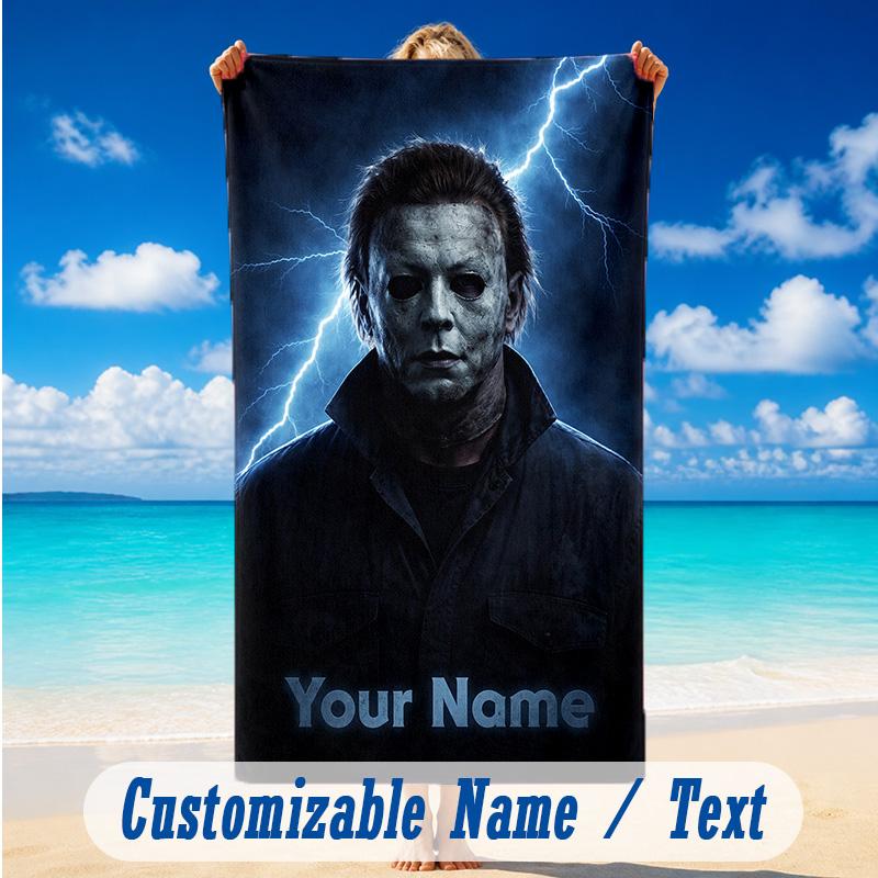 Beach Towel Custom Name Text, Quick Dry Large Towel For Beach HomeHalloween Michael Myers