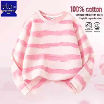 Girls' Pure Cotton Sequined Striped Long-Sleeve T-Shirt