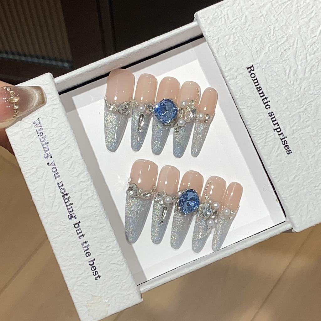 Pure Handmade Blue Gradient Thin Flash Cat Eye Swan Blue Diamond Sea Salt Escape Patch Wear