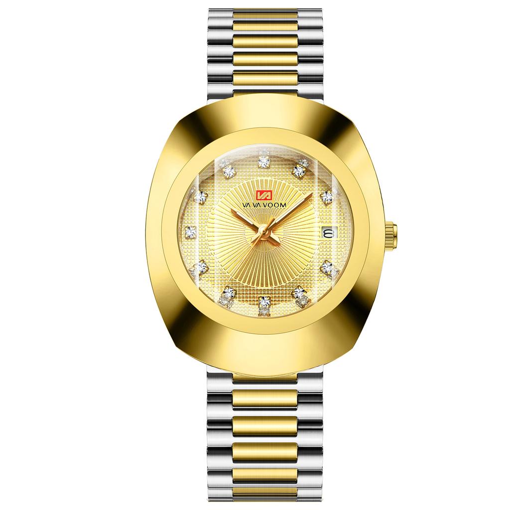VA VA VOOM Couple Quartz Watch Yellow Gold Diamond Waterproof Steel Belt Watch