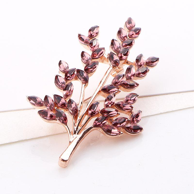 Exquisite High -End Brooch Leaf Crystal Glass Rhinestone Plant Branch Pin Female Fashion