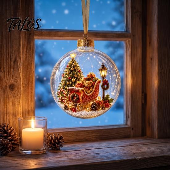 3D Winter Scene Baubles Glowing Christmas Story Ornament, Light-Up Ball Hanging Decor with Warm LED Light, Festive Indoor Home Decorations Mini