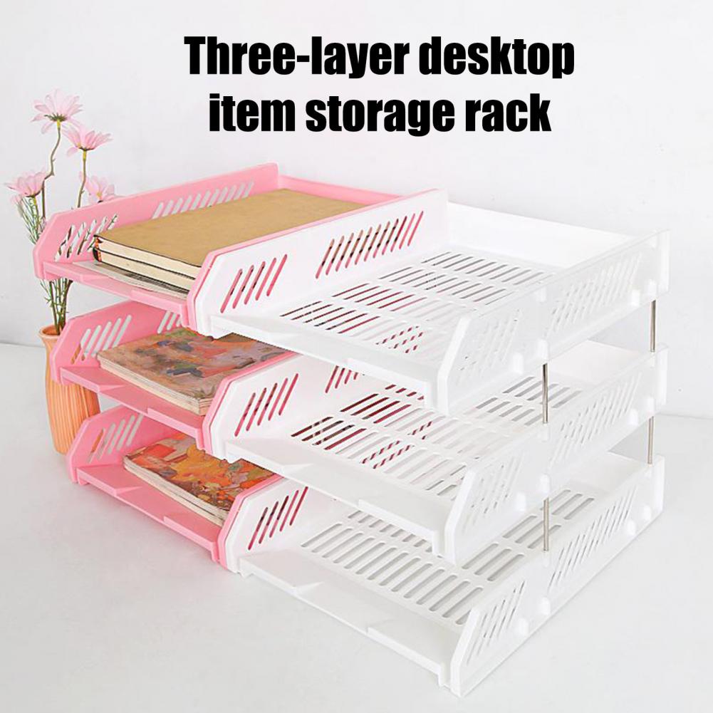 File Box Organizer Easy Storage Container 3 Tier Stackable Letter Tray Desk Paper Organizer Plastic File Document Storage Rack