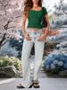 Womens Ribbed Scoop Neck T Shirt Slim Fit Short Sleeve Basic Summer Top