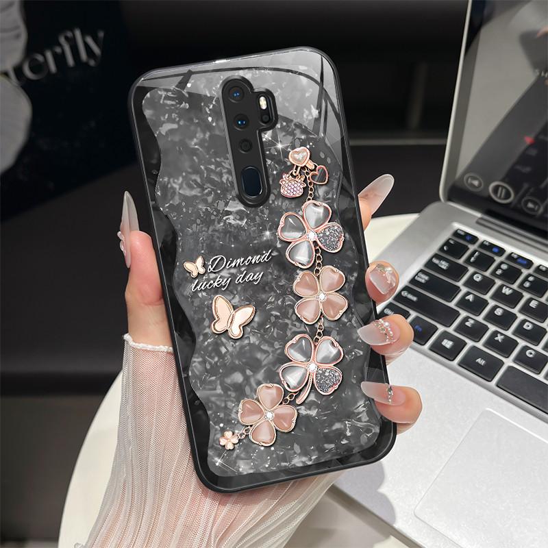 

Tempered Glass Hard Phone Case For OPPO A5 A9 2020 A11 A11X Luxury Butterfly Flower Soft Silicone TPU Shockproof Cover Fundas OPPO A9 2020
