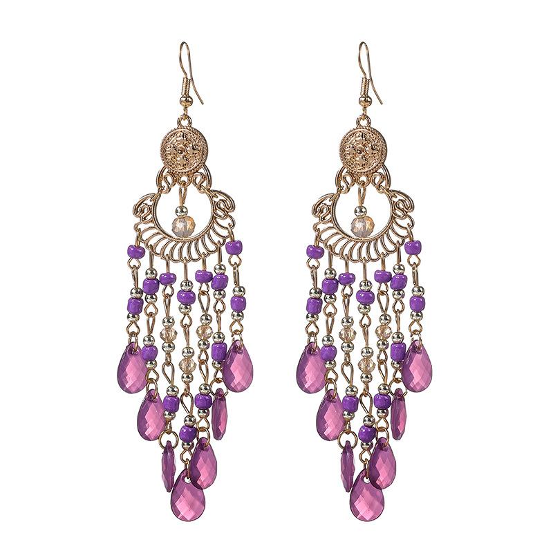 Long fringed earrings Bohemian water drop fringed earrings Ethnic vacation style stud earrings