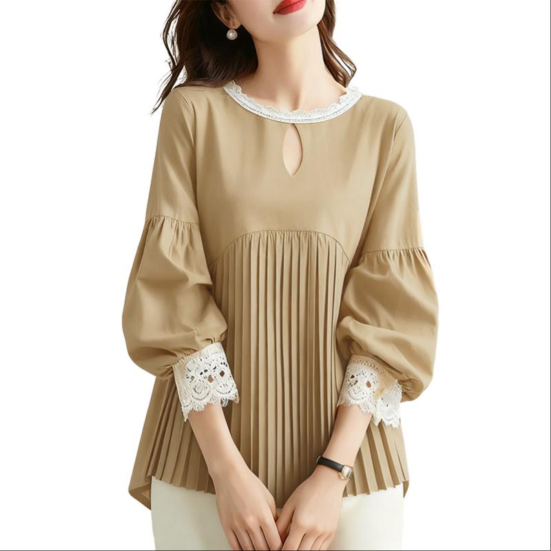 ZANZEA Women Casual Round Neck Lace Splice 3/4 Sleeve Blouse