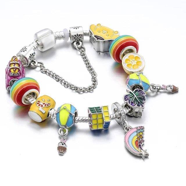 Mode Antik Silber Überzogene Pa Armbänder & Armreifen Kristall Herz Charme Perlen Armband für Frauen DIY Original Schmuck Geschenk