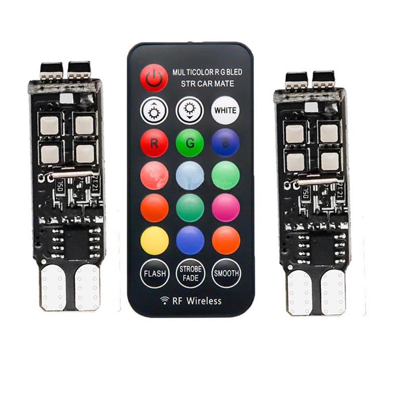 2Pcs Rgb T10 W5W 3535 10Smd For Car Led Marker Lamp Position Light With Remote