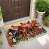 Racing Horse Flower Pattern Floor Mat Anti-Slip Washable Flannel Rug for Living Room Bedroom Home Decoration