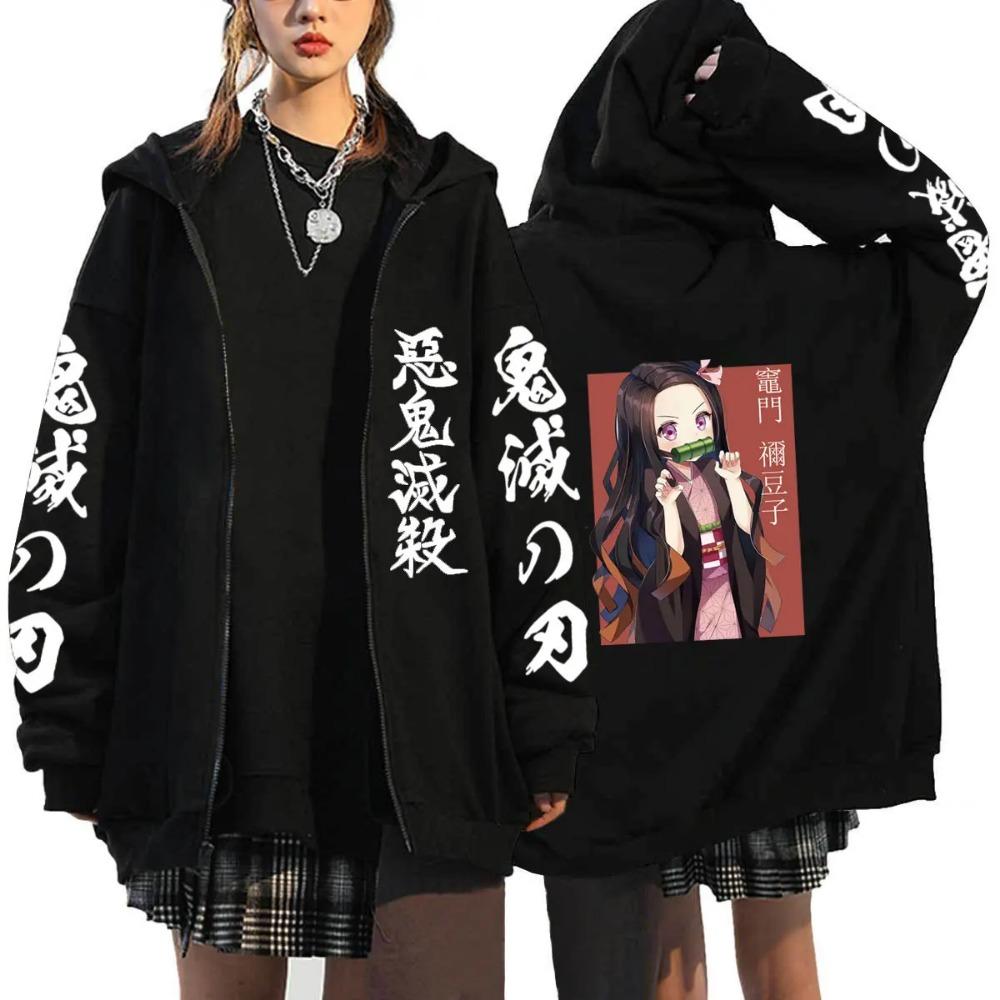 Demon Slayer Reißverschluss-Hoodie Herrenbekleidung Damen Herren Anime Übergroße Hoodies Mantel Oberteil Femme Sweatshirts Jacken mit durchgehendem Reißverschluss