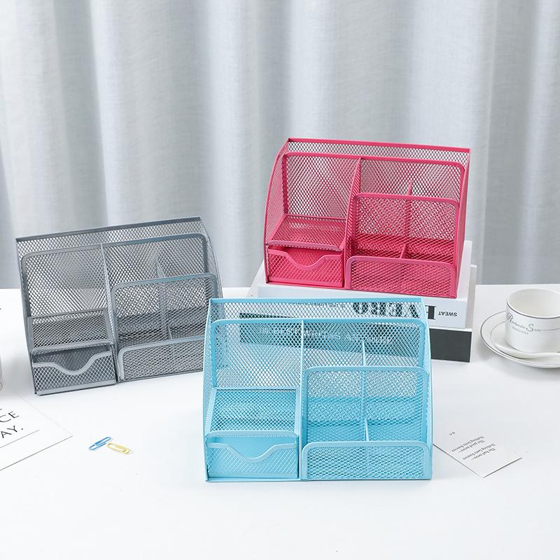 Multi Grid Metal Creative Pen Holder and Barrel Wholesale Multifunctional Office Stationery Storage Drawer Style
