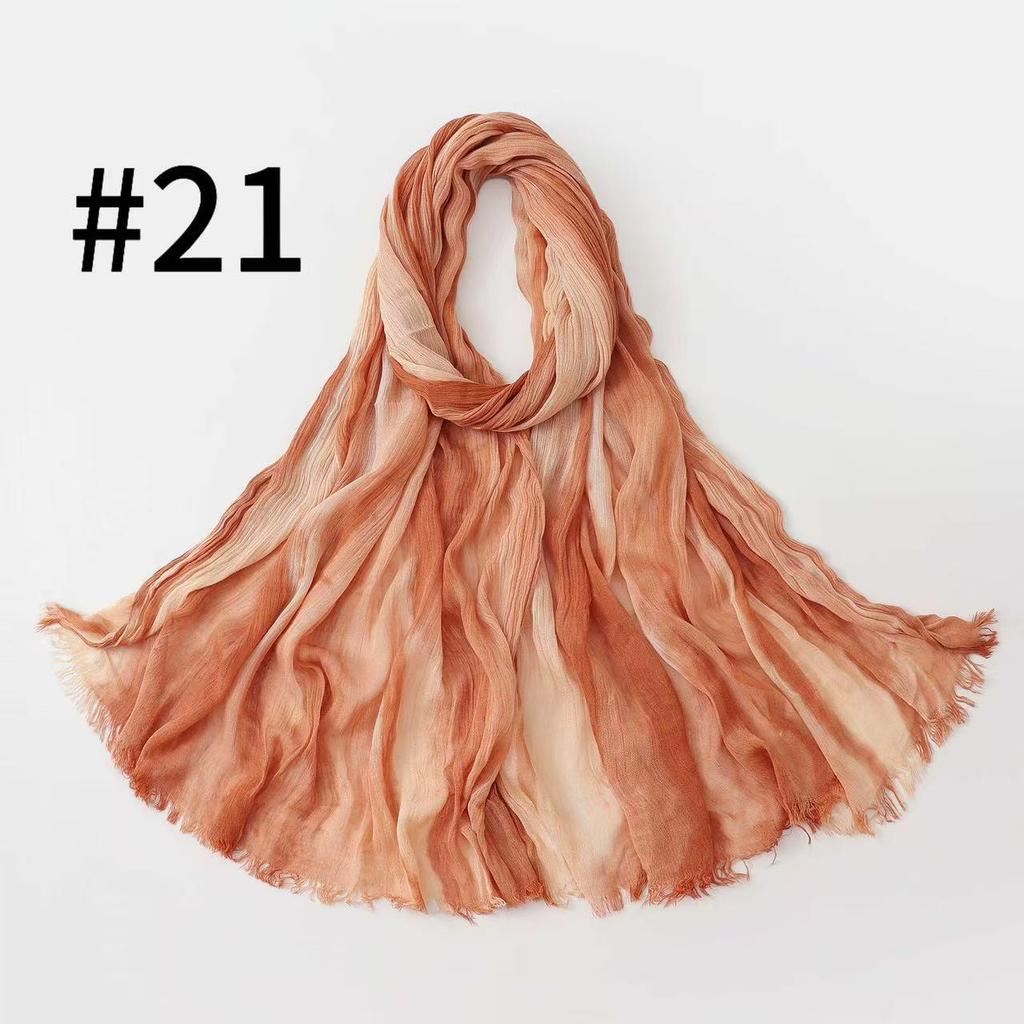 Retro Gradient Pleated Stripe Cotton Headscarf - Women's Large Ethnic Wrap