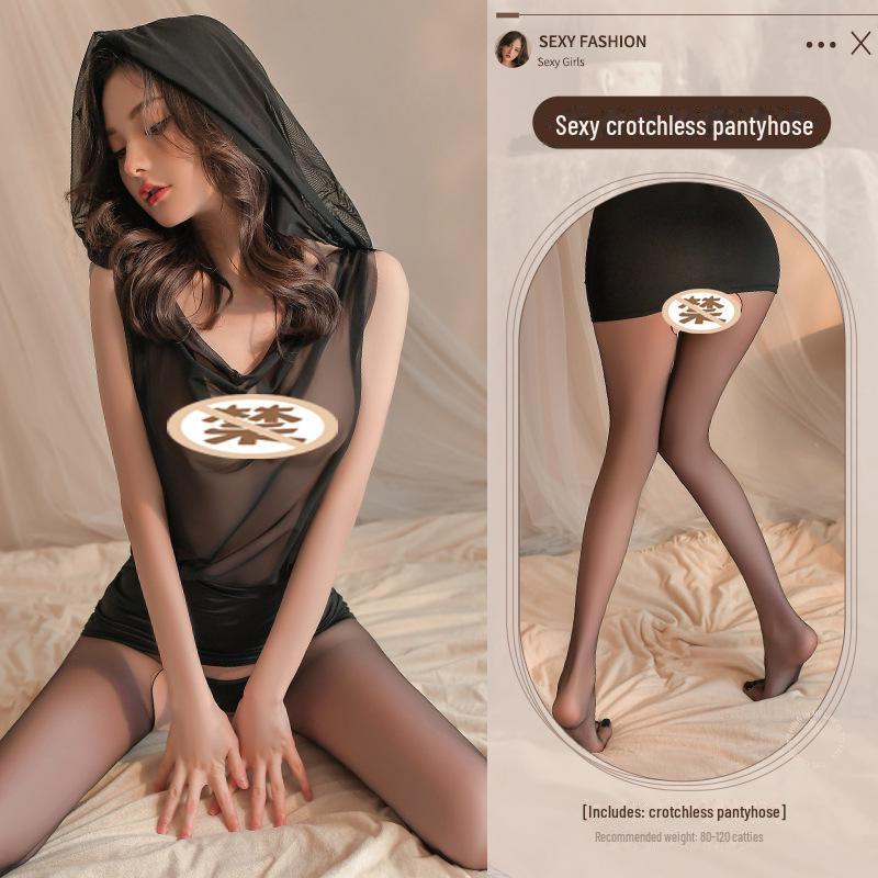 Manyan Sexy Dessous Tüll Sekretärin Kleid mit Kapuze kurzen Rock 1847