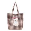 Checkered Embroidered Puppy Printed Canvas Shoulder Bag Outdoor Crossbody Bag
