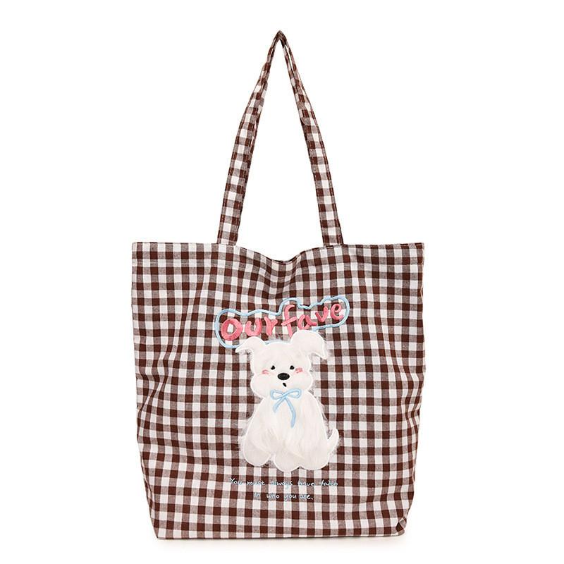 

Checkered Puppy Embroidered Printed Canvas Shoulder Bag Outdoor Crossbody Bag хаки