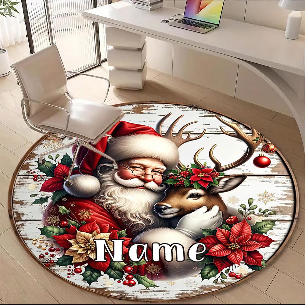 Fashion Customize Your Name Christmas Santa Claus Rug Nonslip Carpet Office Chair Mat Design For Home Gift Give To Relatives And Friends Living Room