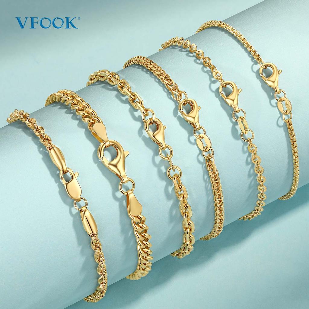 VFOOK Bulk 925 Silver Gold Plated  0.8mm 1.8mm Wheat Chain for Bracelets Necklaces Jewelry Making