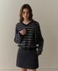 Poyueoaijeuonli If Stripe V-Neck Knit (Navy)