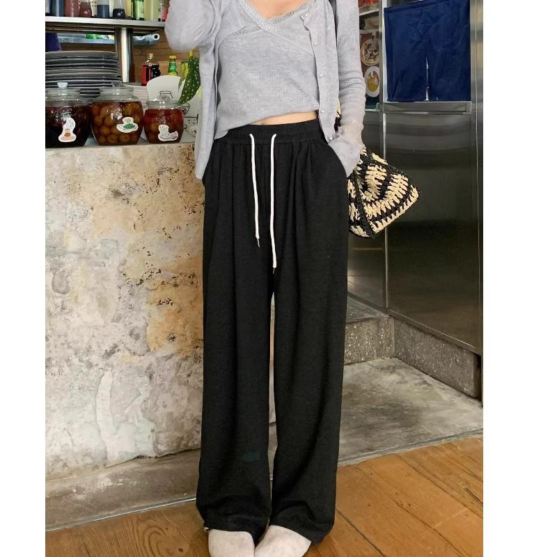 

150cm Elastic Waist Drapey Loose Wide-Leg Pants with Tie High Waist XL (121-130 lbs)