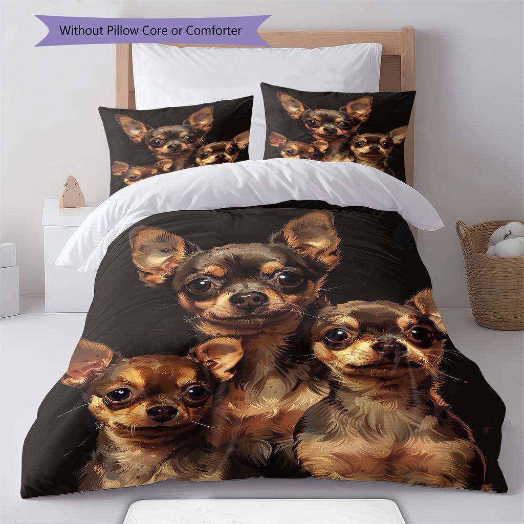 Yorkshire Chihuahua Wzór Pościel Kołdra Zestaw Poszewka na Kołdrę Poszewka na Poduszkę Dekoracja Domu Prezent (1 * poszwa na kołdrę + 2 * poszewki na poduszki, bez rdzenia)