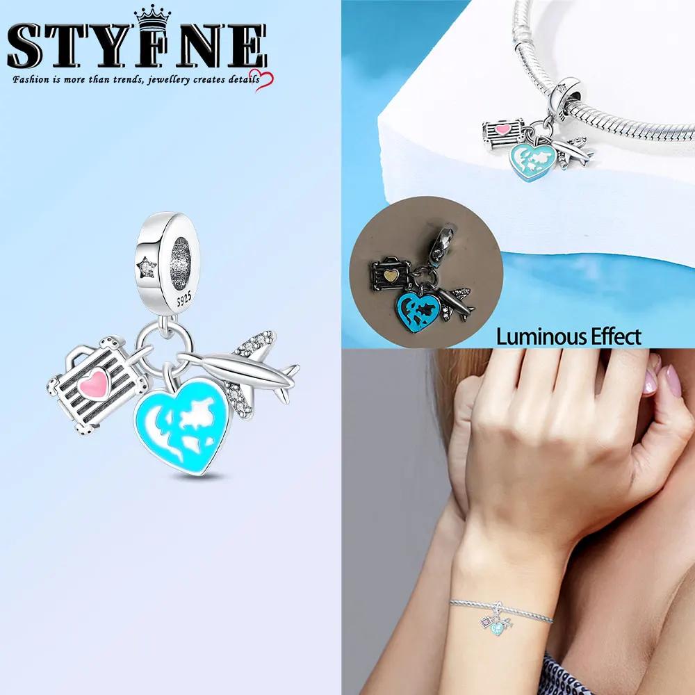 Anniversary Luggage Airplane Passport Three-Piece Set Copper Charms Fit Original Bracelet Jewelry Making For Women Gift