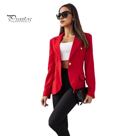 

Женский пиджак с лацканами, длинными рукавами, карманами-клапанами, пиджак, однотонный, на одной пуговице, офисная женская верхняя одежда S красный