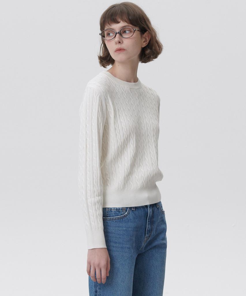 PLAC WOMEN Cable Round Neck Knit Ivory