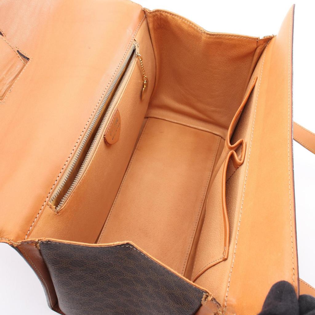 Used CELINE Macadam Handbag PVC coated canvas leather Brown Used Women