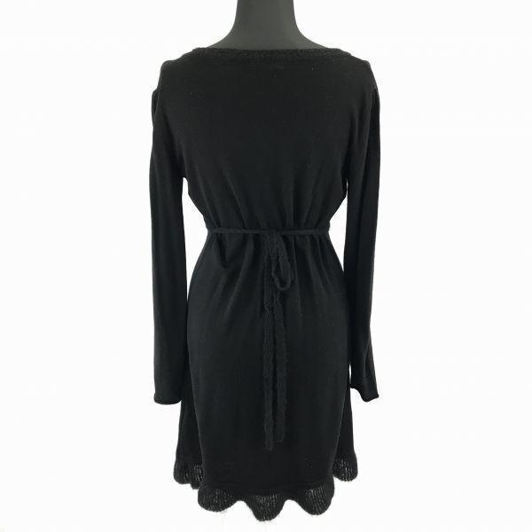 Max & Co Knit Dress Ribbon Waist Long Sleeve Knee Length Black L(USED)