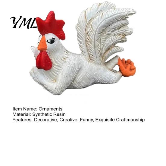 Handcrafted Resin Crafts White Rooster Statue with Enchanting Posture & Long Eyelashes, Creative Table Art Sculpture, Funny Office Desk Decor