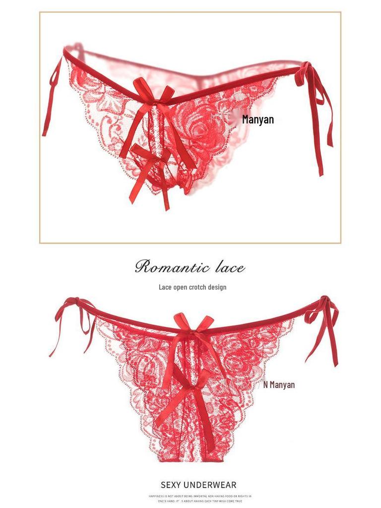 Seductive Japanese Lace Open Crotch Panties Set