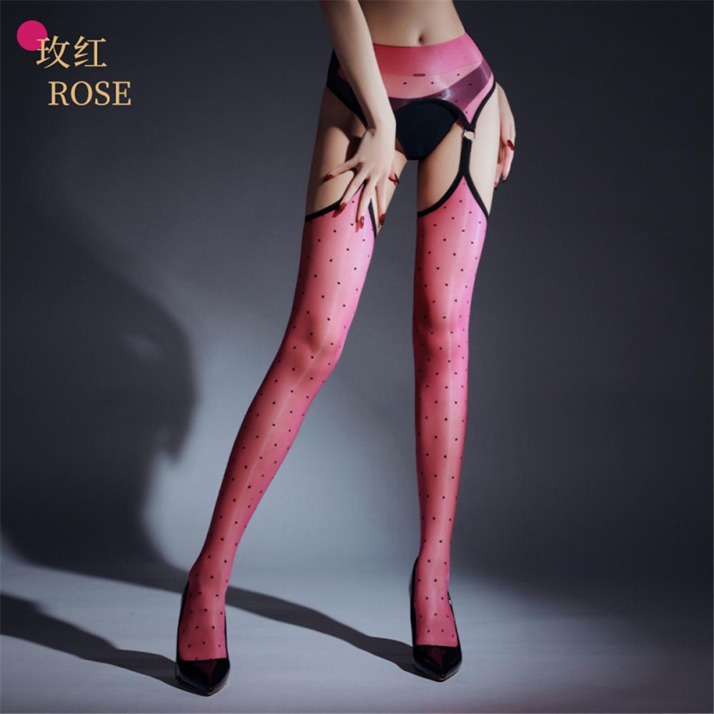 Sexy Women 2 In 1 Pantyhose Dot Thin Bandage Oil Glossy Shiny Tights Sheer See Through Open Crotch Garters Stockings