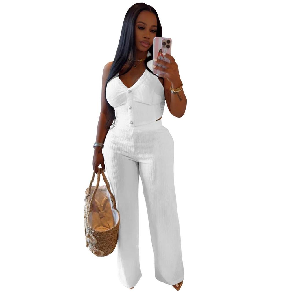 Women's Fashion Halter Strap Top & Long Pants Two-Piece Set: Casual European & American Style
