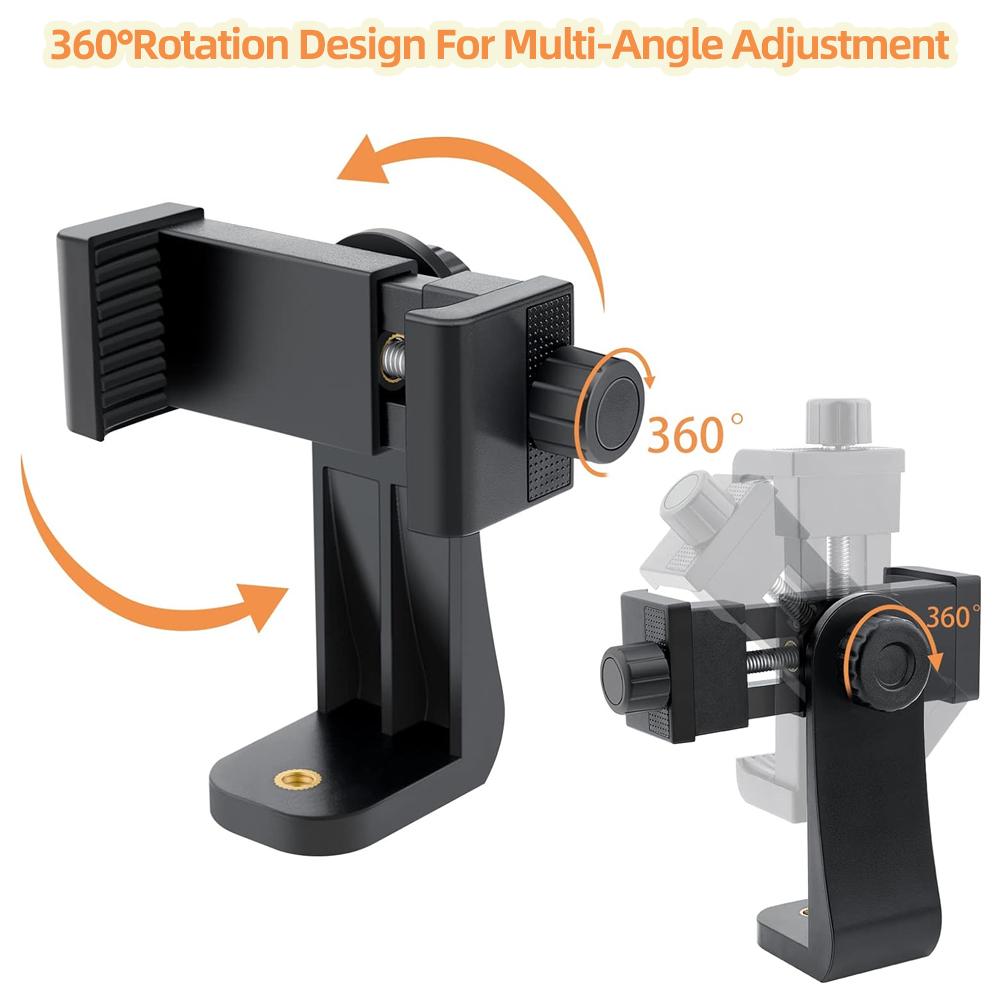 Universal 360° Rotatable Phone Clip Holder, Adjustable Smartphone Mount with 1/4" Hole for Tripod Selfie Stick Live Stream Vlog