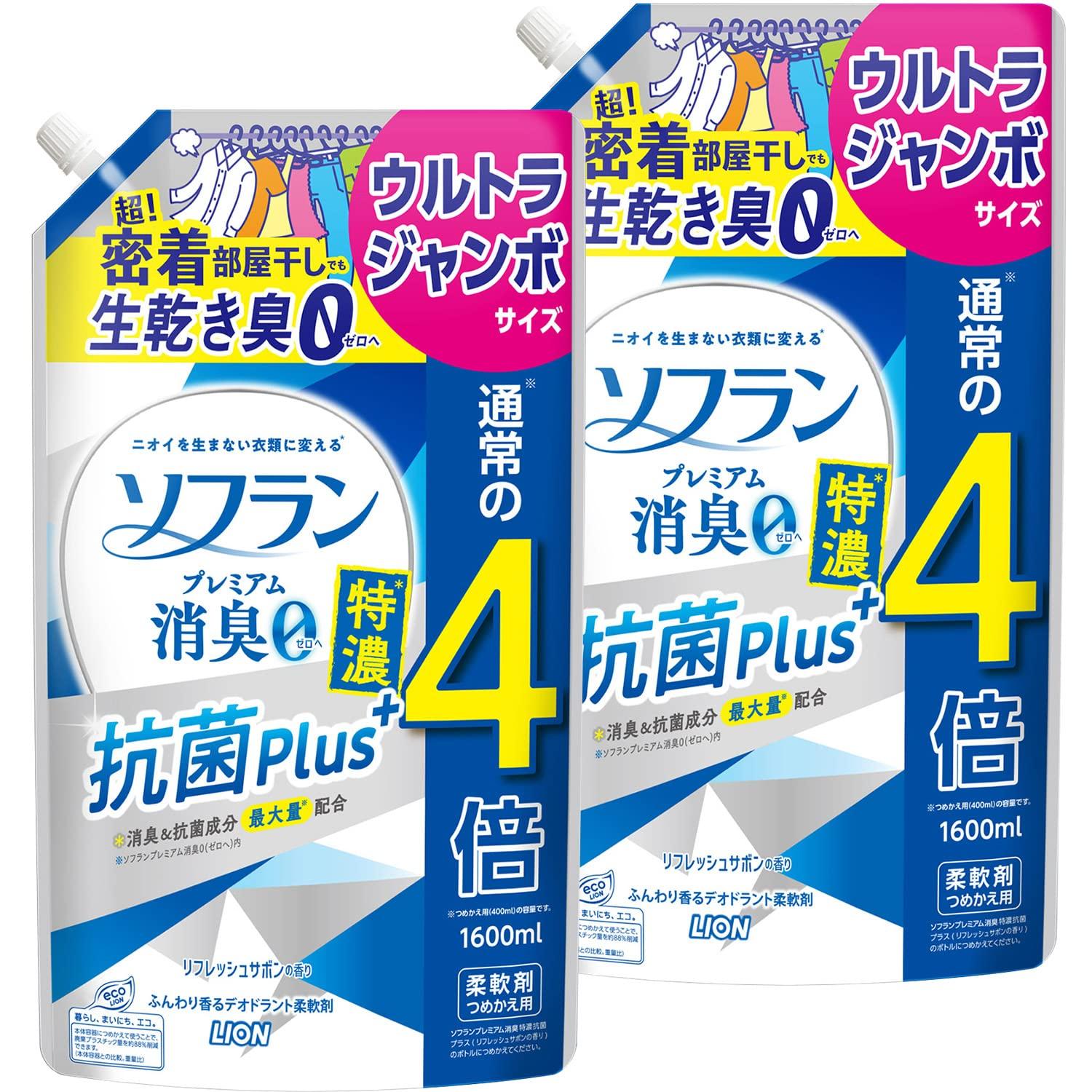 

Soflan Premium Antibacterial Refreshing Soap Fabric Softener Ultra 1600ml x [Large Capacity] Deodorizing, Extra-Concentrated Plus, Scent, Refill,