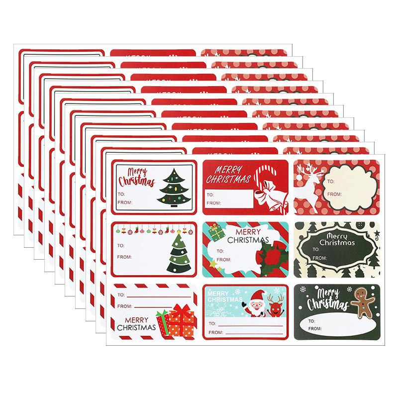 90pcs/10sheets Christmas Stickers Gift Box Wrapping Decoration Paper Label Sticker Name Tag 2025 Merry Christmas Decor New Year