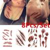 8Pcs/set 3D Tattoo Sticker Halloween Scar Design Small Pattern Waterproof Temporary Tattoo Body Art